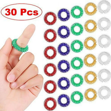 30 Pieces Spiky Sensory Finger Rings, Spiky Finger Ring/Acupressure Ring Set for Teens, Adults, Silent Stress Reducer and Massager (Multicolor)