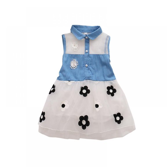 Eleanos Child Baby Girl Sleeveless Floral Lace Denim Shirt Floral Net Yarn Princess Tutu Skirt