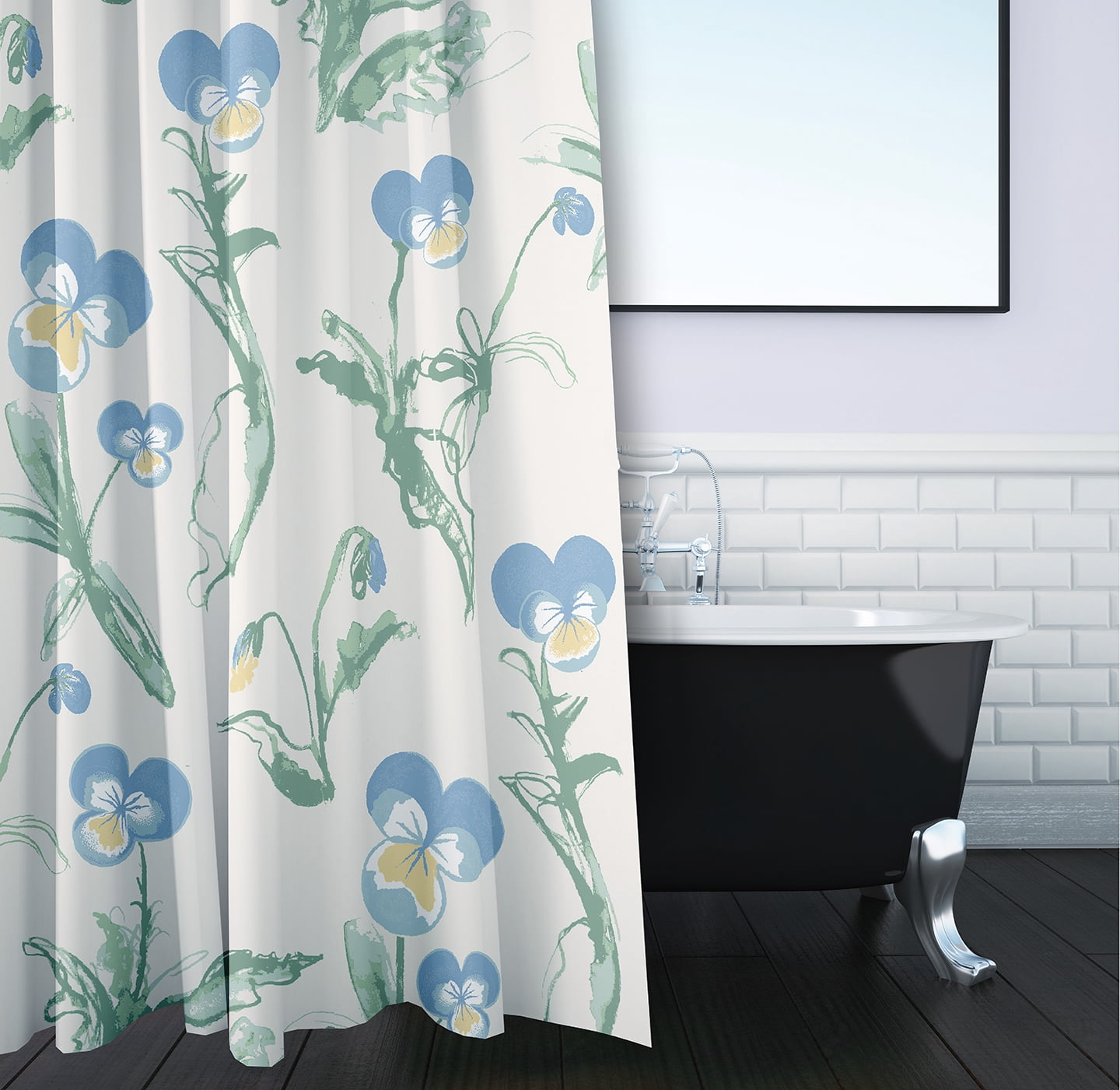 Simply Daisy 70" W x 73" L Bunch of Pansies Polyester Shower Curtain, Blue [1 Ct]
