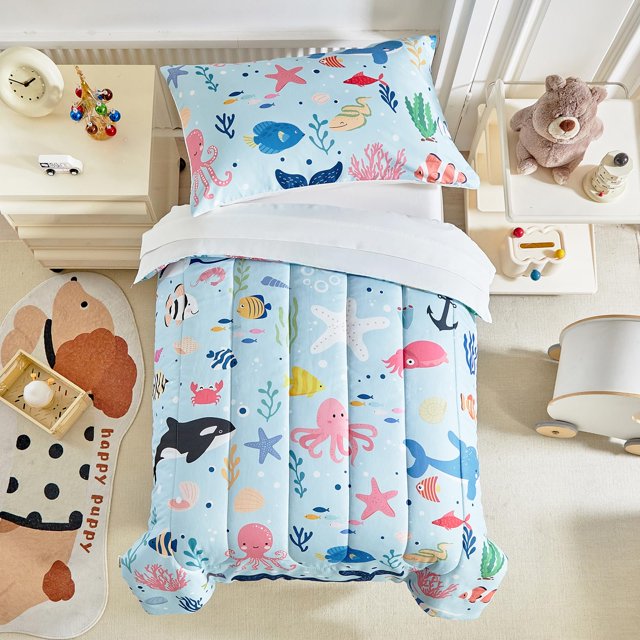 Juego de Ropa de Cama para Niños Pequeños Joyreap Tema Océano Azul en Microfibra