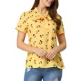 thumbnail image 6 of MODA NOVA Juniors Summer Top Tie Bow Neck Short Sleeve Floral Print Blouse Yellow L, 6 of 7