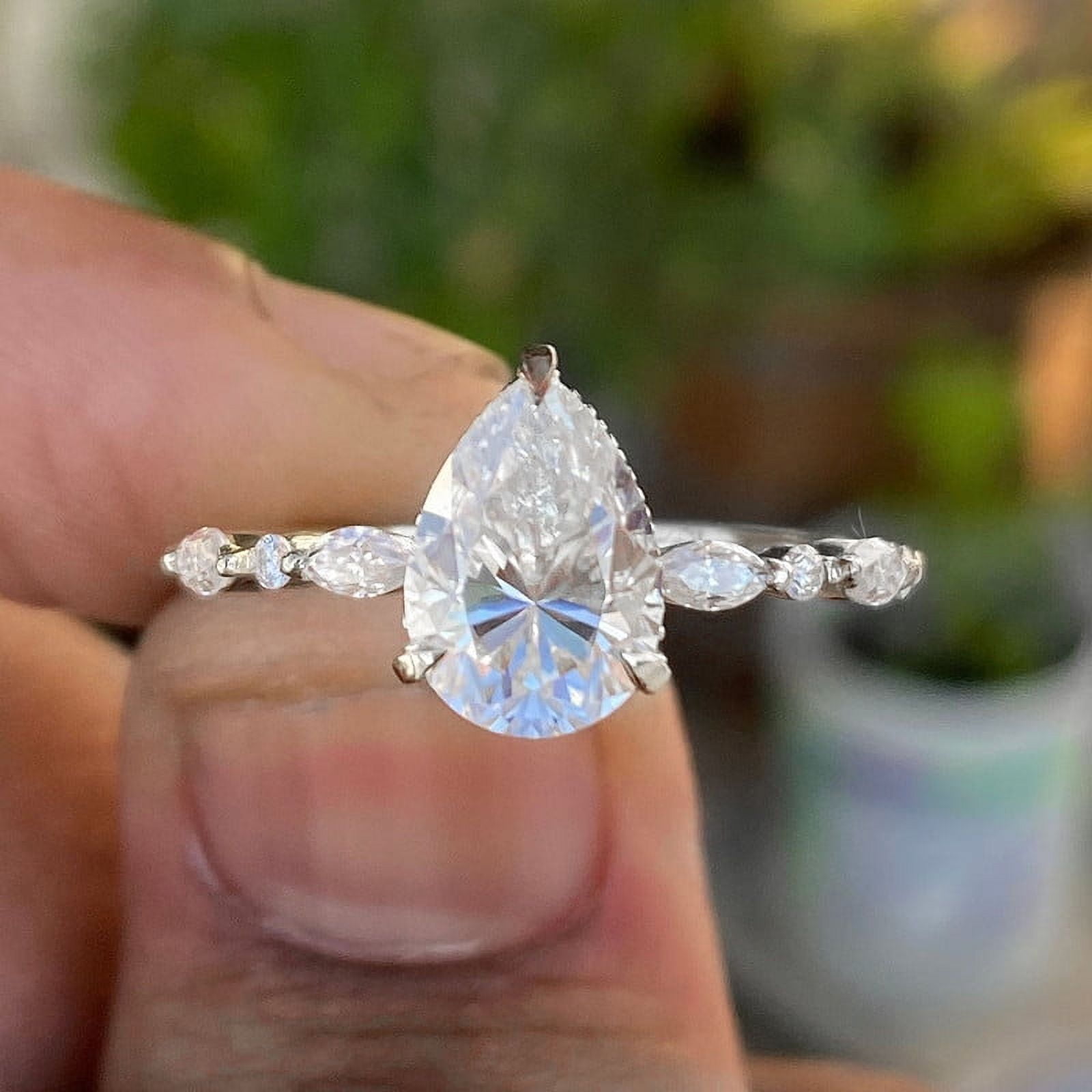 solitaire jewels 2CT Pear Moissanite Hidden Halo Engagement Ring For Women, 18K White Gold