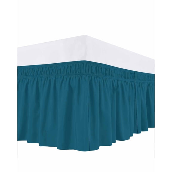 Solid Dark Ruffle Bed Skirt California King Size Teal Adjustable Elastic Dust Bed Skirts Wrap Around Bedskirt Wrinkle Free Easy Fit with 18 Inch Drop