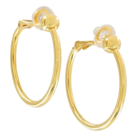 Gold Tone Thin Hoop Pierced Look Clip On Earrings 1 (Best Clip On Earrings)