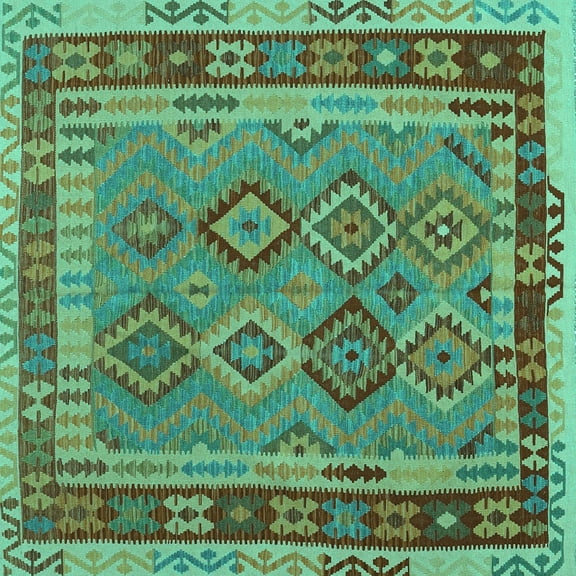 Ahgly Company Machine Washable Indoor Square Southwestern Turquoise Blue Country Area Rugs, 8' Square