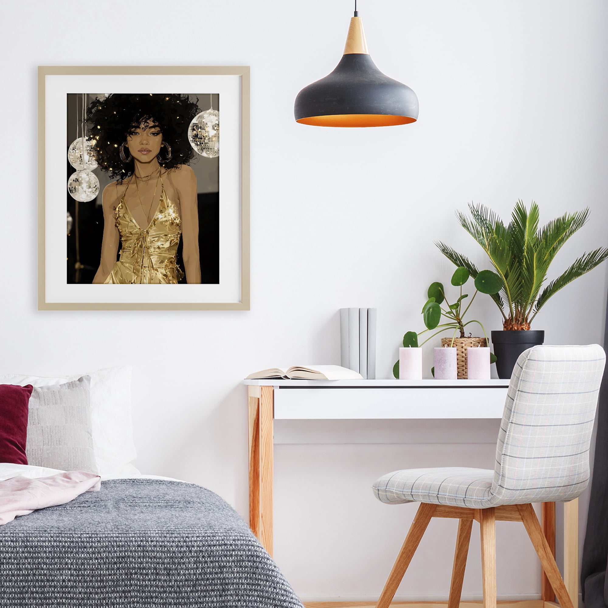 Stupell Industries Golden Disco Dream Party Birch Framed Print Under Glass, design by Franklyn Gregory