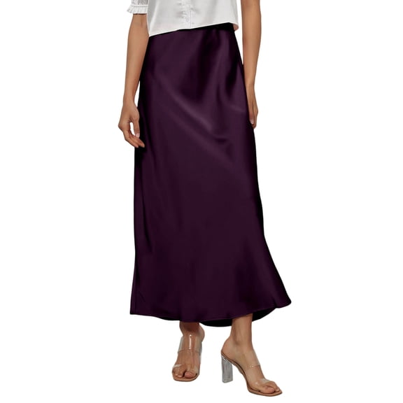 KDDYLITQ Satin Maxi Skirt for Women a Line Fishtail Skirts Silk High Waisted Elegant Long Skirts Work Skirt Dark Purple S