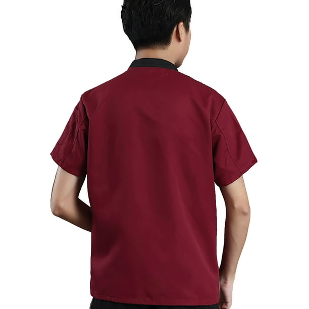 Ropa de cocina Qarigey manga corta transpirable uniforme verano panadería Unisex Rojo 2XL AP011130-16