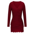thumbnail image 4 of Blczomt Long Sleeve Winter Dresses for Women Red Sequin Sheath Mini Bodycon Work V Neck Solid Dresses, 4 of 6