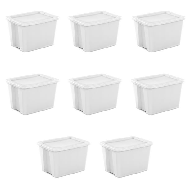 Sterilite Plastic 18 Gallon Tote Box White Set of 8