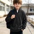 thumbnail image 3 of FSYBOA Boys Half Zip Sweatshirts Size 12-14, Solid Color Casual Long Sleeve Fall Kids Pullover Tops Black, 3 of 7