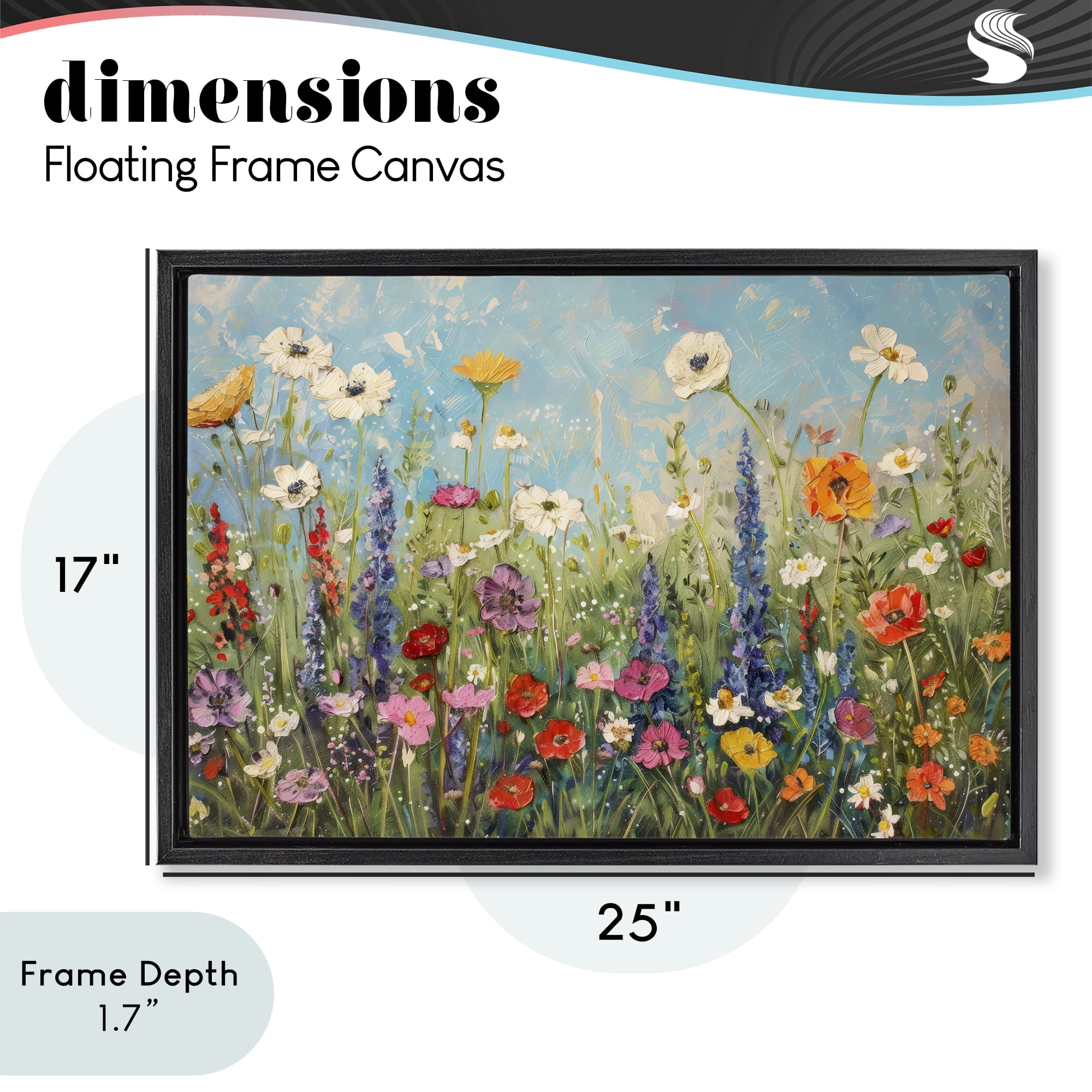 Stupell Industries Wildflower Field of Spring Blooms Black Framed Floater Canvas Wall Art, design by Creative Studio