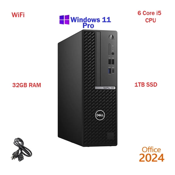 Restored Windows 11 Dell 5080 SFF 6 Core i5 10500 1TB SSD 32GB RAM WiFi Desktop Computer PC Office24