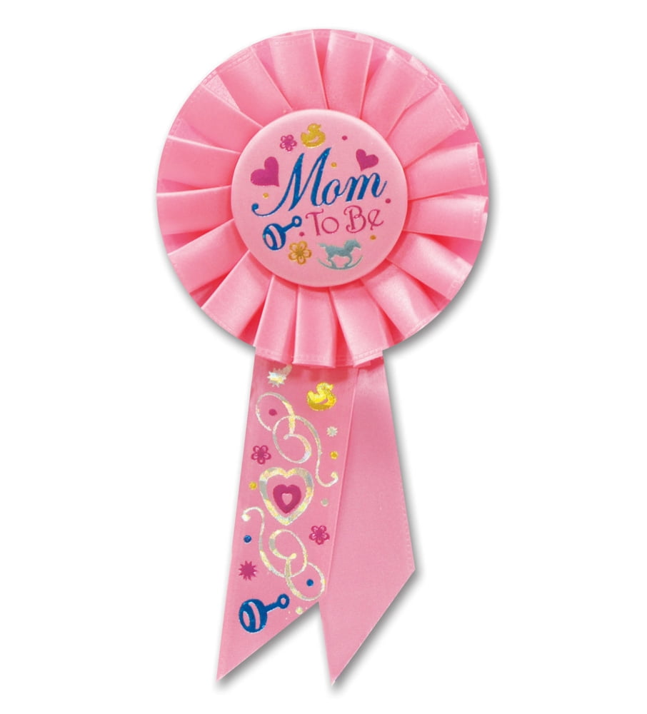 ** MUM TO BE BADGE ROSETTE BLUE OR PINK BABY SHOWER PARTY CELEBRATION NEW ** 