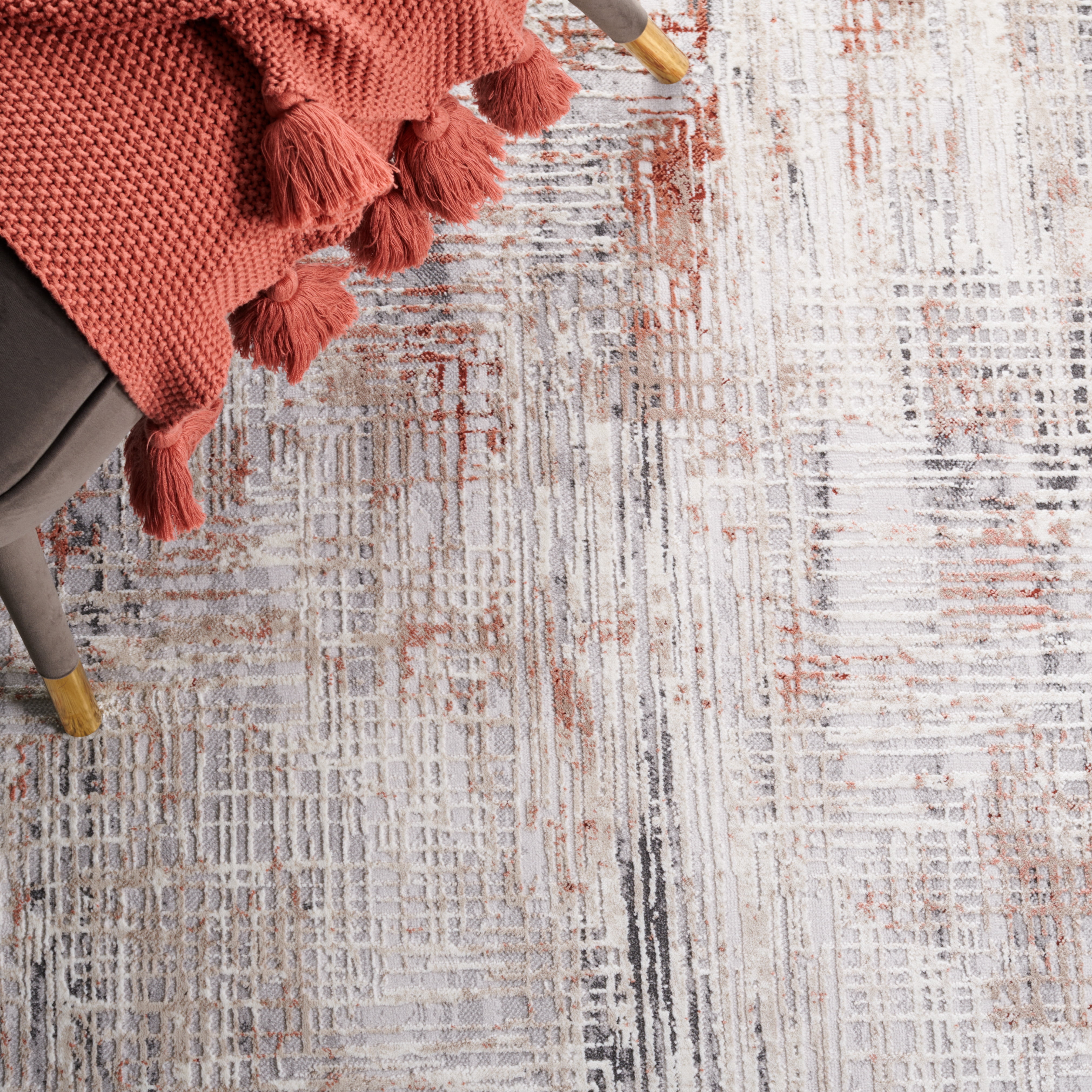 SAFAVIEH Vogue Martha Abstract Area Rug, Rust/Grey, 9' x 12'