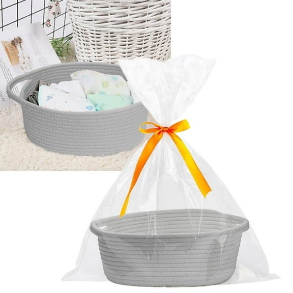Home Textile Storage,Small Basket With Gift Bag And Ribbons 12"x 8" X 5" Cute Small Woven Basket Rope Shelf Toys Storage Basket With Handle Decorative Empty Gift Basket