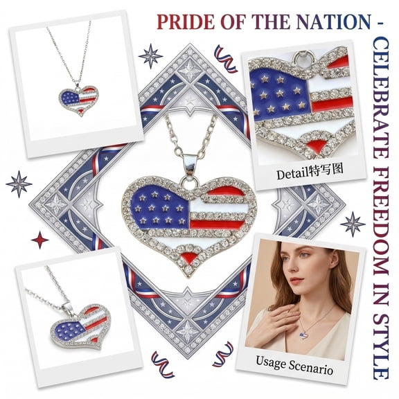 KUNPENG 2-4cm Fashion USA Independence Day Patriotic Charm Pendant, Red White Blue Stars and Stripes Creative Necklace Accessory for 4th of July Celebration, American Flag Theme Jewelry