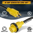thumbnail image 5 of SPEEDWOW 40 FT 30 Amp RV Extension Cord, 125/250V Heavy Duty Extension Cord with Generator Inlet Box, SJTW 4X10AWG ETL Listed, NEMAL14-30P to 14-30R, Waterproof Power Cord for RV Outdoor Home, 5 of 10
