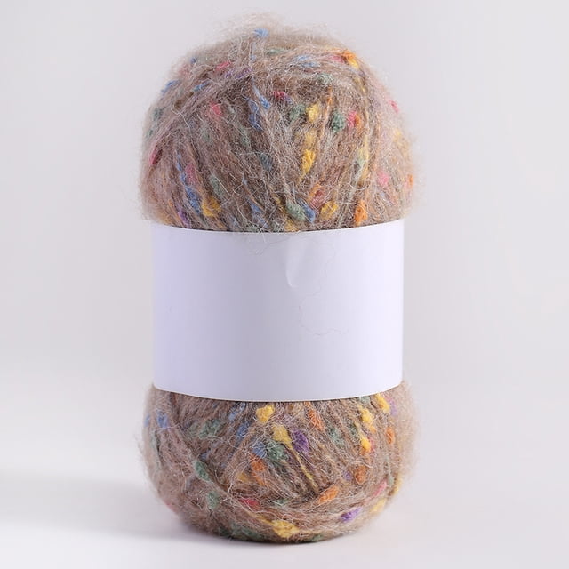 Namzi Hilo de mohair con puntos de colores de 50 g/rollo, hilo suave para tejer a mano y hacer ganchillo, ideal para bufandas, chales y manualidades, color caqui.