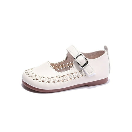 

SIMANLAN Girls Princess Shoes Closed Toe Mary Jane Magic Tape Flats Kids Solid Color Casual Shoe Girl s Comfort Loafers Beige 5C