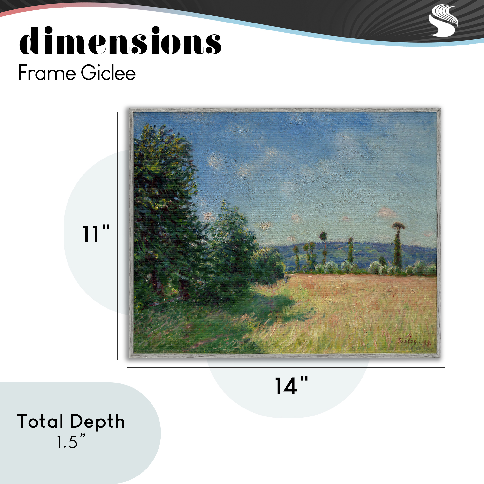 Sahurs Meadows in Morning Sun Gray Framed Giclee Art, design by Alfred Sisley