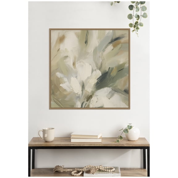 Kate and Laurel Framed Canvas Wall Art Print Olive Bloom No. 1 by Amy Lighthall, 30 x 30 Sylvie Dark Gold Frame, Modern Contemporary, Abstract Art for Wall Decor