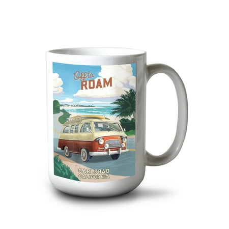 

15 fl oz Ceramic Mug Carlsbad California Camper Van Coastal Dishwasher & Microwave Safe