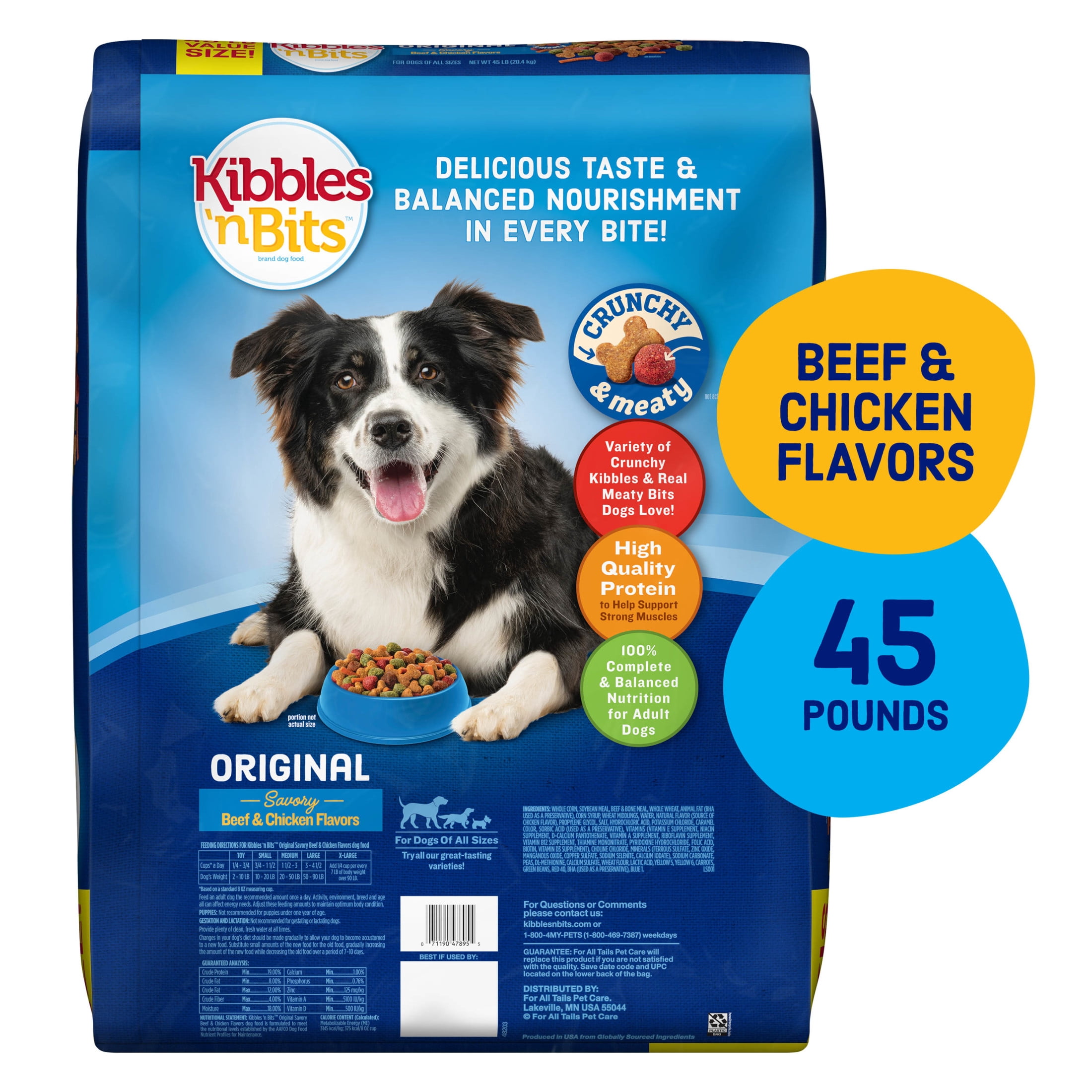 Kibbles 'n Bits Dry Dog Food, Original Savory Beef & Chicken Flavors, 45 lb. Bag