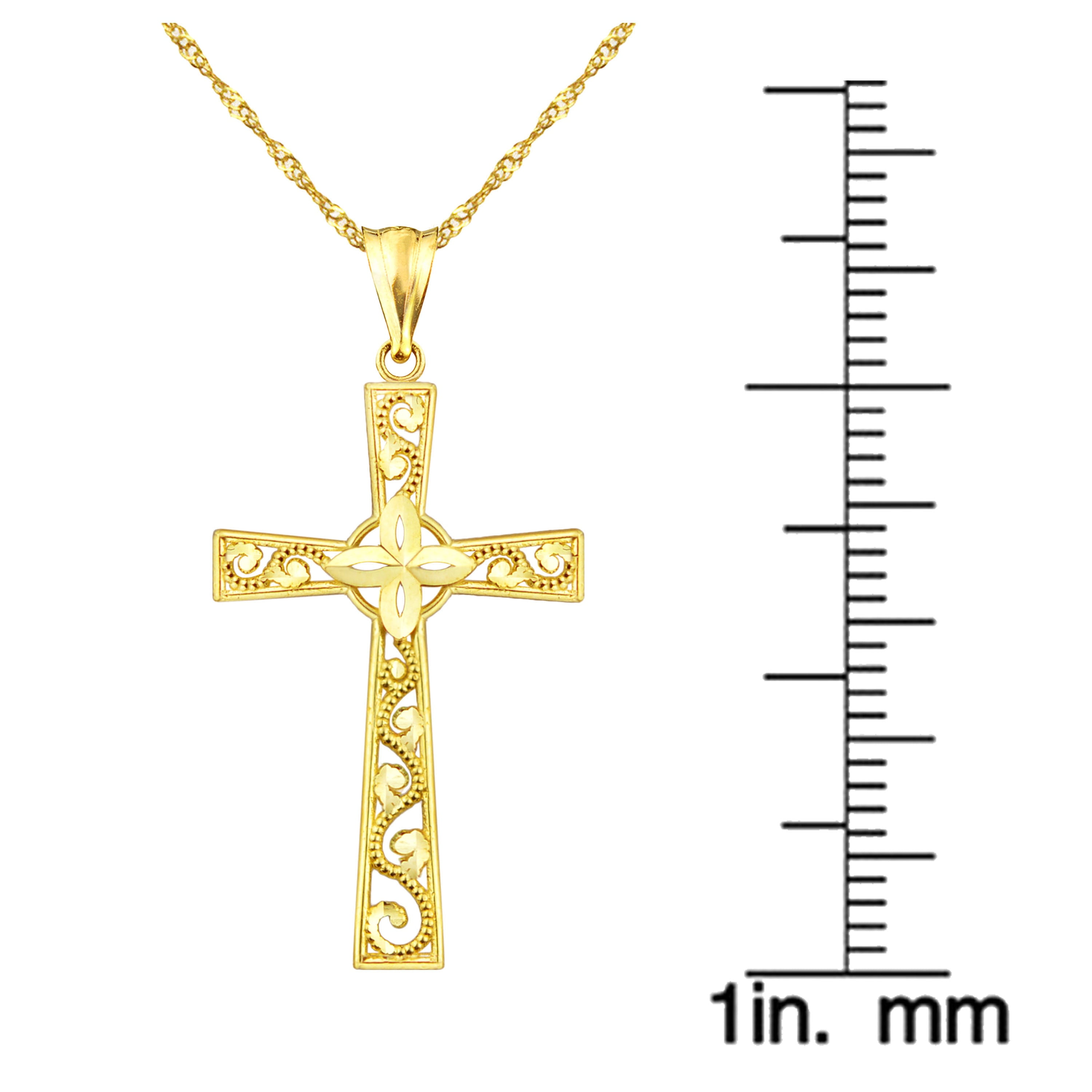 US GOLD Handcrafted 10kt Gold Filigree Cross Charm Pendant
