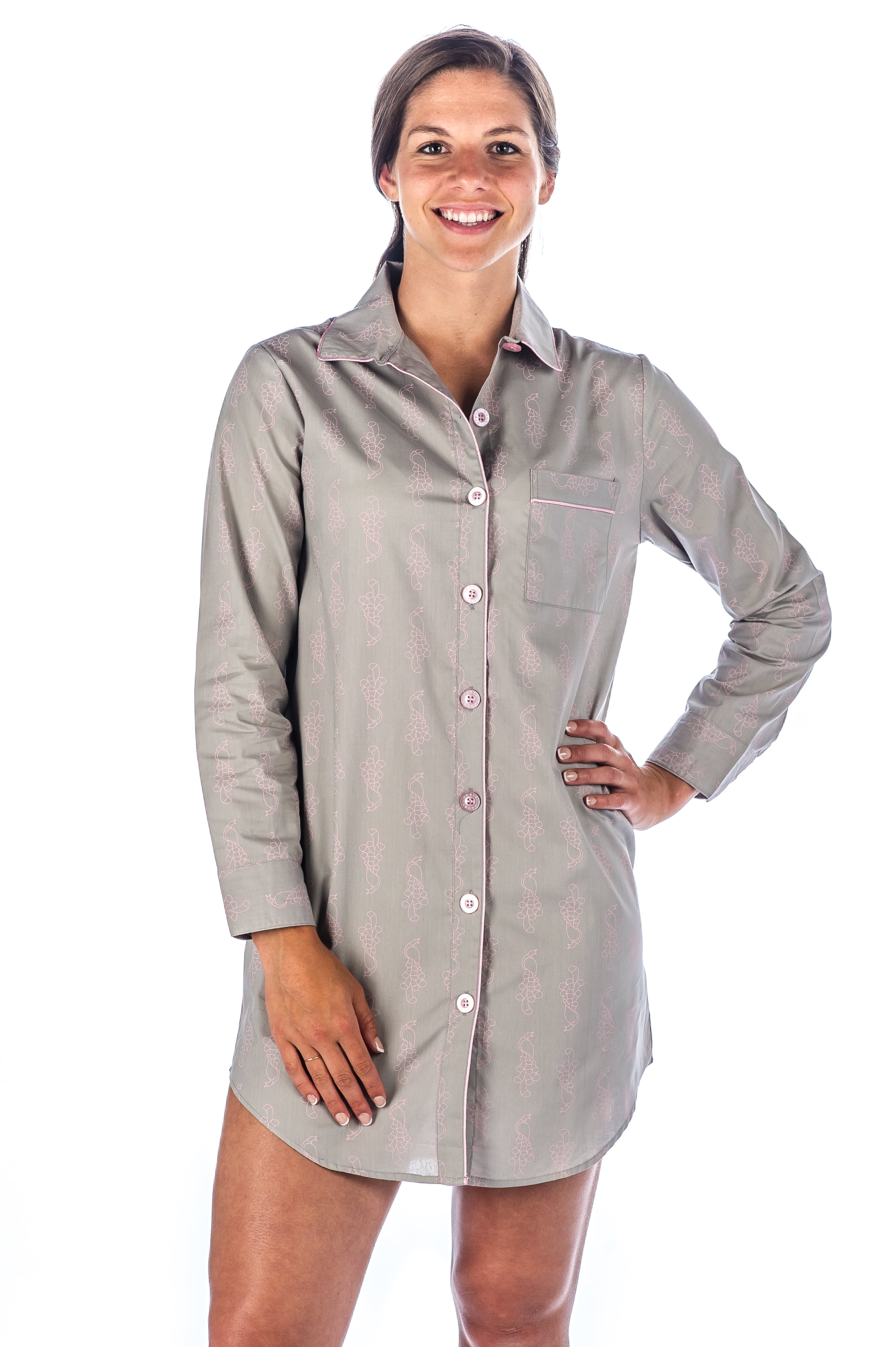 Noble Mount Womens Premium 100% Cotton Poplin Long Sleeve Sleep Shirt