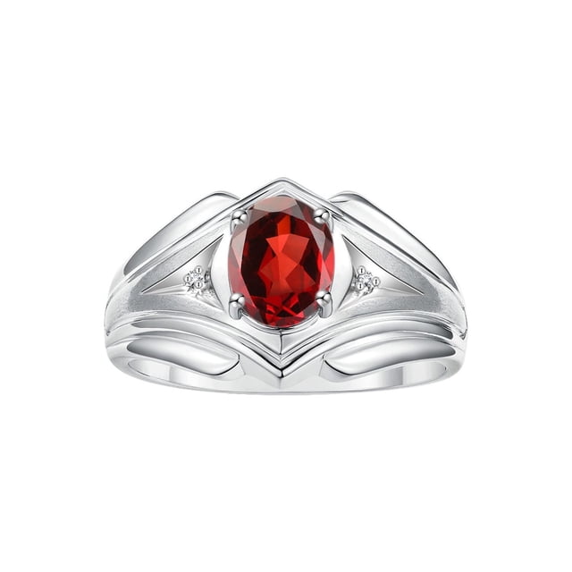 RYLOS Men's Rings Sterling Silver Rings Classic Designer Style 9X7MM Oval Gemstone & Diamond Ring Garnet January Birthstone Rings For Men Size 10