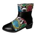 thumbnail image 1 of NECHOLOGY Botas Mujer Adulto Femenino Zapatos Botines de mujer Botas de a la moda para mujer con estampado de bloques de colores, cómodas, de tacón grueso, a media , de talla grande (Black, 8), 1 of 6