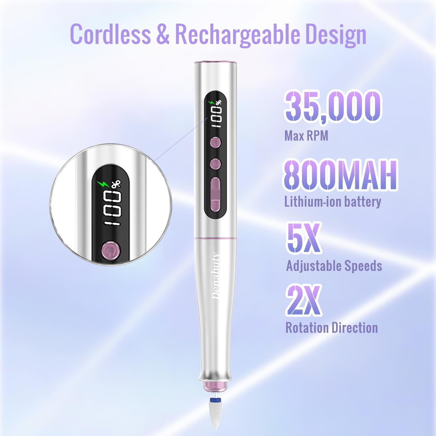 Aorsher Cordless Electric Nail Drill Machine, 13 in 1 Nail File Kit 35000RPM Professional Portable Rechargeable E File for Acrylic Polish Gel Removal Manicure Pedicure Set with 5 Speeds
