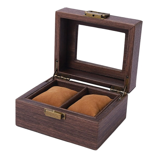 Caja de almacenamiento de relojes Ventana de vidrio Vitrina con cerradura Exhibición de tienda de madera Reloj Cojín 2 rejillas Yuyangstore Caja de reloj
