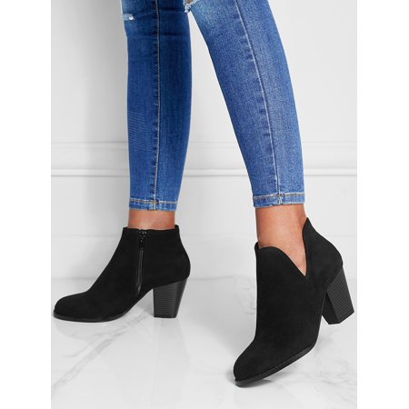 

Side Zip Chunky Heeled Faux Suede Booties Women‘s Footwear