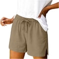 thumbnail image 2 of Lmueinov Women's Cotton Linen Casual Shorts Elastic Waist Drawstring Side Split Loose Fit Lightweight Summer Beach Walking Lounge Shorts with Pockets, S-XXL, 2 of 5