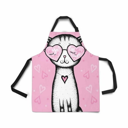 

ASHLEIGH Cat Glasses Heart Pink Background Valentines Day Apron for Women Men Girls Chef with Pockets Adjustable Bib Kitchen Cook Apron for Cooking Baking Gardening Pet Grooming Cleaning