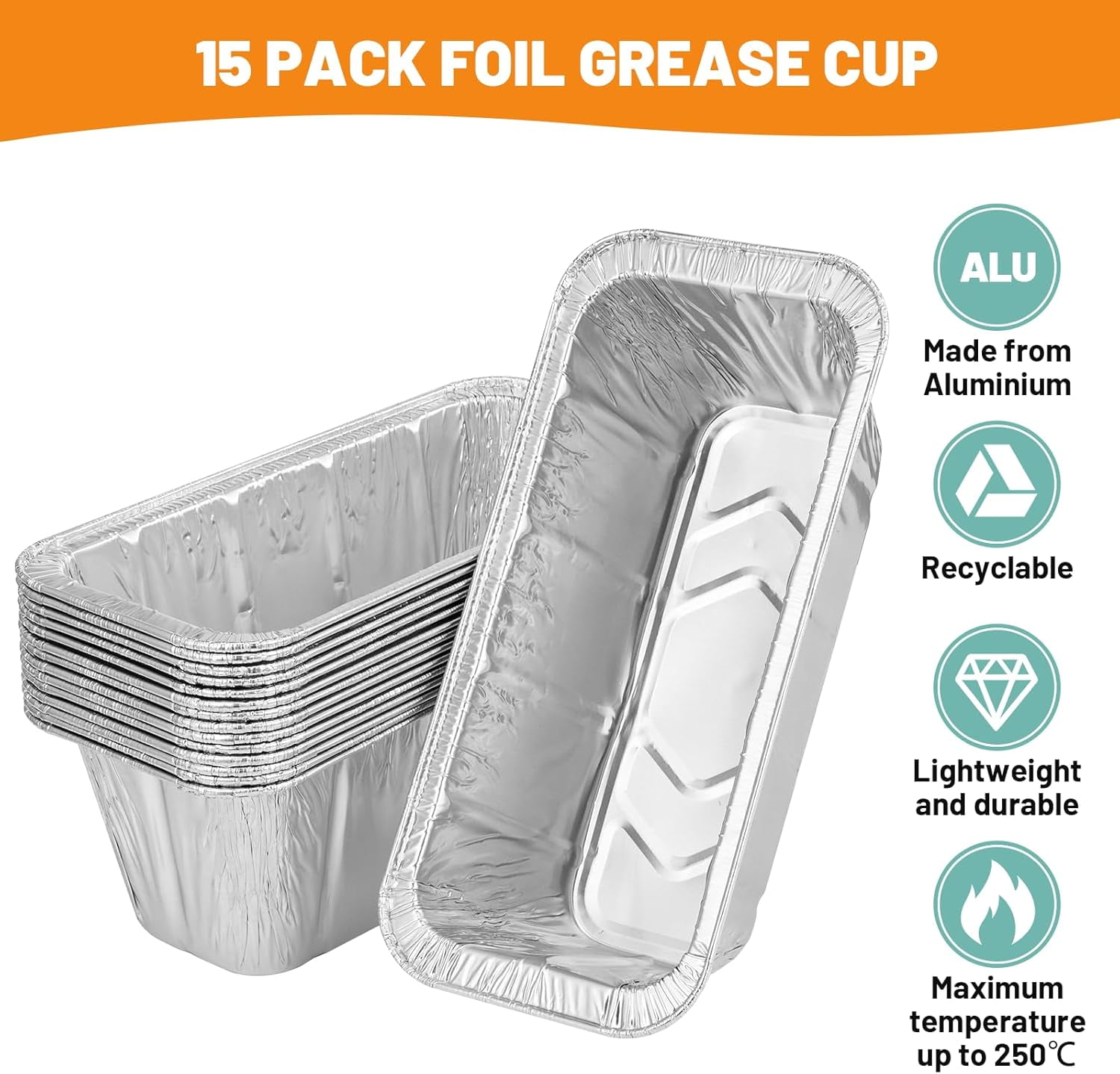 Griddle Grease Catcher for Blackstone Griddles 17'' 22'' 28'' 30'' 36'' with 15 Pack 5017 Blackstone Grease Cup Liners, Aluminum Foil Drip Pan Liner Grill Grease Tray, Blackstone Griddle Replacement