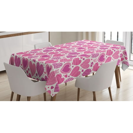 Valentine Tablecloth Valentines Tablecloth, Romantic Heart Shapes with Many Different Designs Polka Dots Crossed Lines, Rectangular Table Cover for Dining Room Kitchen, 60 X 84 Inches, Hot Pink White, by Ambesonne ()