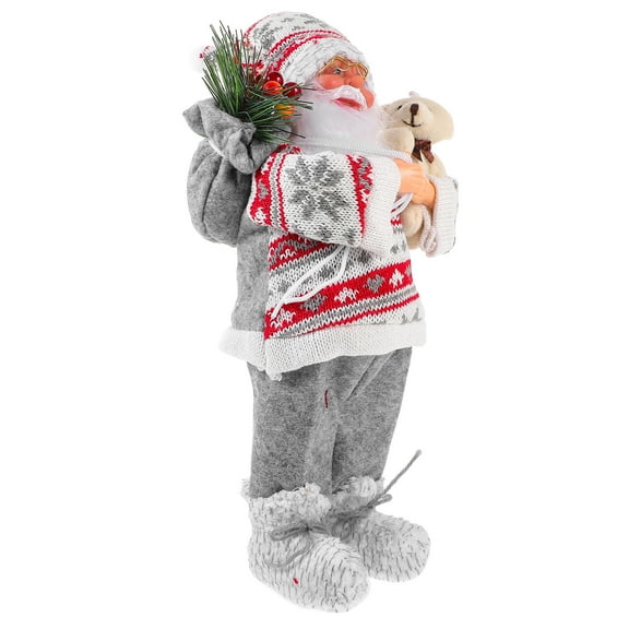 Raindrops 1Set Santa Claus Statue Grey Red Christmas Design Standing Decoration 12.18X5.89X5.89in