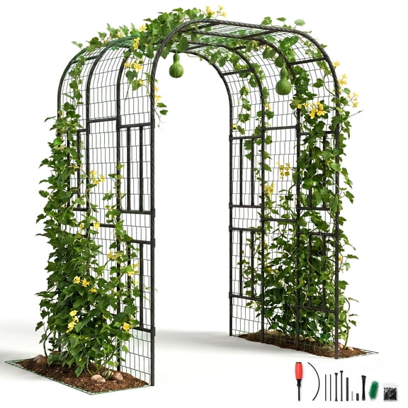 7.3FT Extra Tall Black Metal Garden Arch Trellis – Heavy Duty Rustproof PE-Coated Steel Climbing Plant Support for Vegetables, Flowers & Vines – Outdoor Arbor for Raised Beds, Backyard, Patio