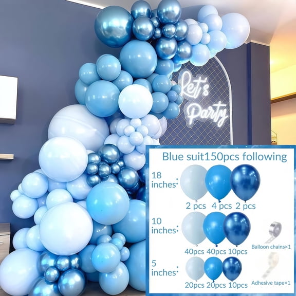 GOODOOSOO 145 Pcs Blue and White Balloon Set – Includes Baby Blue, White, and Dark Blue Balloons – Perfect for Birthday Parties, Baby Showers, and Celebrations