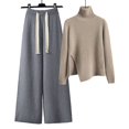 thumbnail image 2 of Traje reductor de edad para mujer, suéter de punto de cuello alto de otoño e invierno, pantalones anchos con cordón drapeado, conjunto de dos piezas, 2 of 6