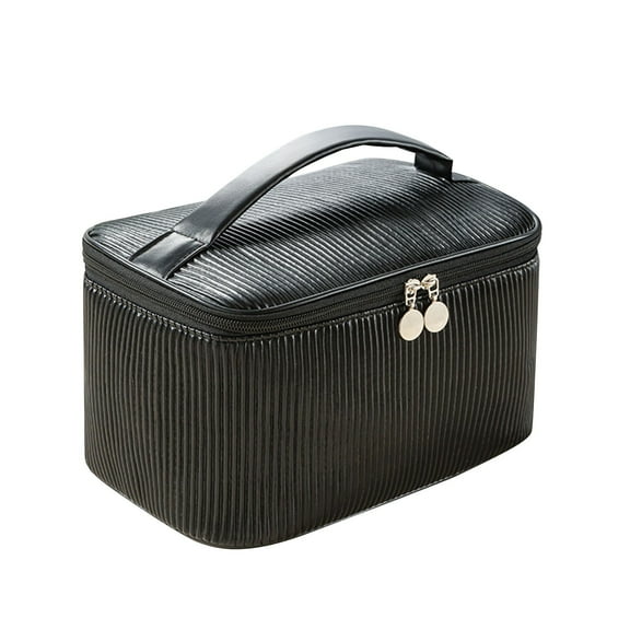 Pleated Half Round Travel Makeup Bag | Water-Resistant Leather Fabric | Portable Storage Pouch for Cosmetics & Toiletries | 1 Pack