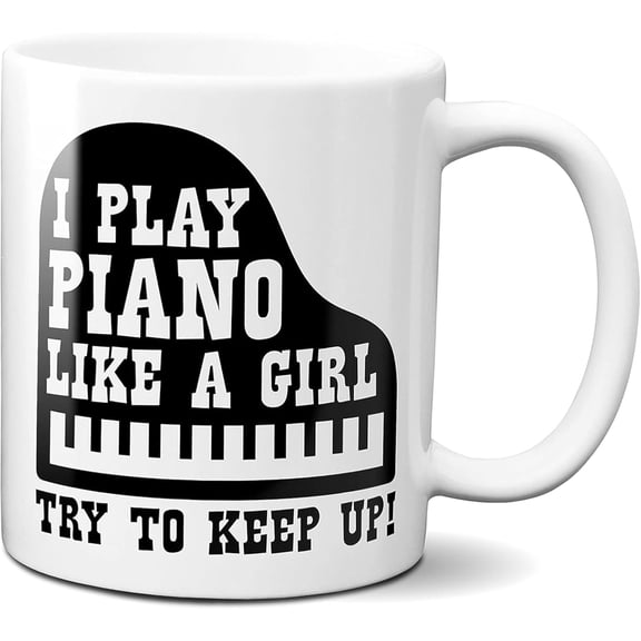 White Color Piano Girl Coffee Mug 11 oz Gift for Piano Player Music Lover Ceramic Cup Present