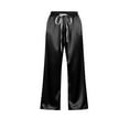 thumbnail image 4 of BLVB Womens Satin Silk Capri Pants High Waisted Drawstring Straight Leg Dressy Casual Slack Trousers Loungewear with Pockets, 4 of 7