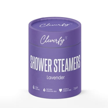 Cleverfy Shower Steamers Aromatherapy - Tube Gift Box for Women and Stocking Stuffers for Adults. Pack of 3 Shower Bombs with Essential Oils for Personal Care and Relaxation.  Lavender Scent.