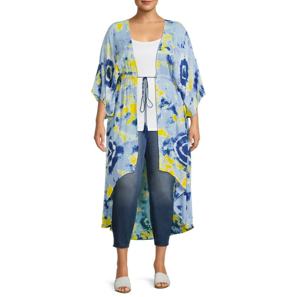 Women's Plus Size Tie Front Tie-Dye Kimono