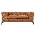 thumbnail image 2 of Crafters and Weavers Olivia Leather Tufted Chesterfield Loveseat in Light Brown, 2 of 4