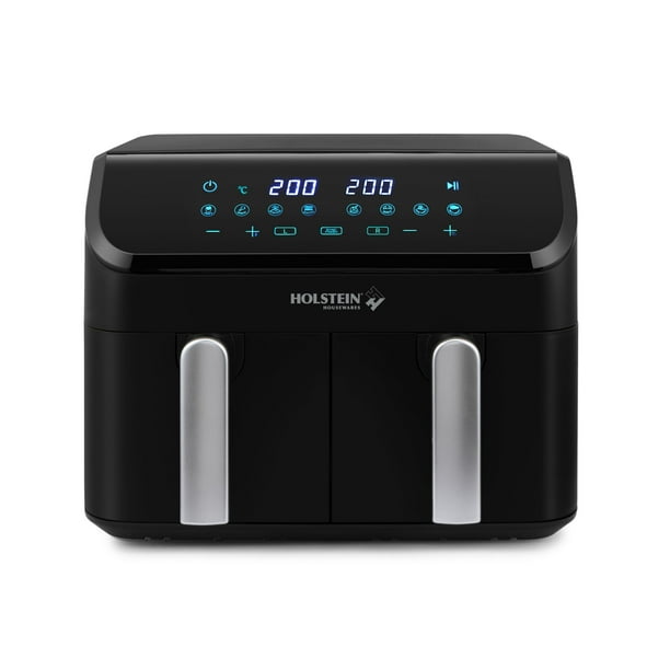 Holstein Housewares Freidora de Aire Digital de Doble Cesta de 9,5 Cuartos, Negra, con 9 Funciones de Cocción Preestablecidas, Pantalla LED y Temporizador de Apagado Automático de 30 Minutos